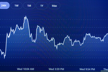 Grow Stock market trading graph in graphic concept.financial investment or economic trends business design. Abstract finance background.Low angle shot.