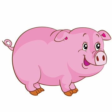 cute pink pig character, cartoon illustration, isolated object on white background, vector,
