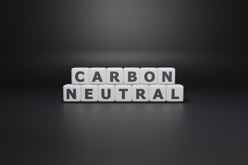 3d blackcarbon neutral sign for web image - co2 reduction concept made with cubes blocks on full white blue background - green energy for clean air environment - progress in co2 reduction 