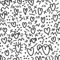 Love doodle background with hearts. Vector hand drawn grunge background