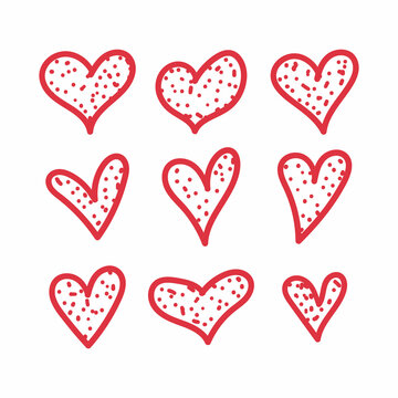 hand drawn heart vector with polka dot style on white background