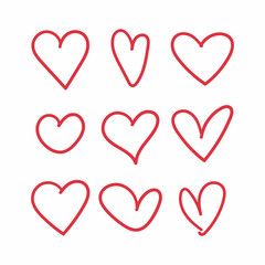 Hand drawn heart line vector icon, doodle style set.