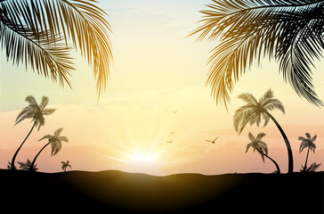 Obraz na płótnie Canvas Tropical sunset with palm trees