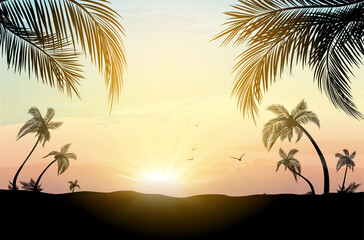 Tropical sunset with palm trees