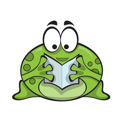 Cute frog reading a book. Cute cartoon animal illustration. Icon on white background