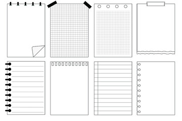 Fototapeta set of blank white paper templates printable striped note, planner, journal, reminder, notes, checklist, memo, writing pad obraz
