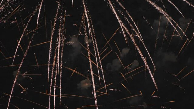 Beautiful fireworks at night over the city.