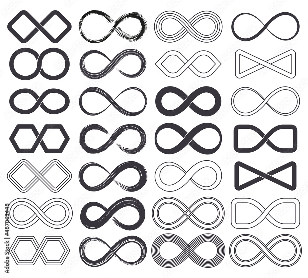 Poster infinity unlimited symbols, eternal endless cyclical icons. abstract limitless infinite loop vector 