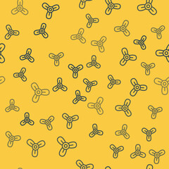Blue line Boat propeller, turbine icon isolated seamless pattern on yellow background. Vector