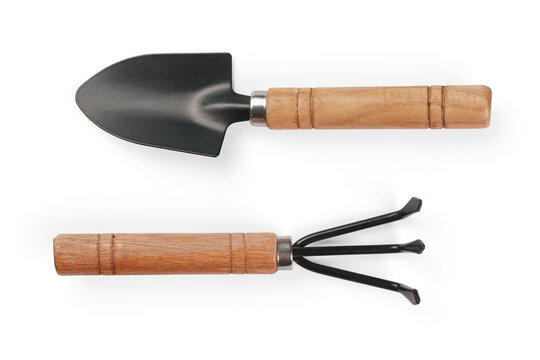 Small shovel and rake isolated with clipping path