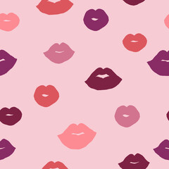 Hand drawn lips seamless modern abstract multicolored pattern. Cute vector line for paper, fabric background.