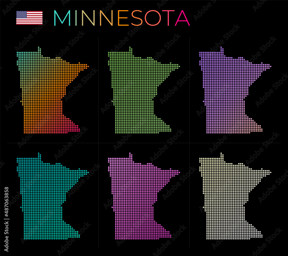 Poster minnesota dotted map set. map of minnesota in a dotted style with borders filled with beautiful smoo
