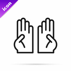 Black line Rubber gloves icon isolated on white background. Latex hand protection sign. Housework cleaning equipment symbol. Vector