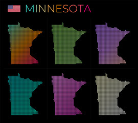 Minnesota dotted map set. Map of Minnesota in a dotted style with borders filled with beautiful smooth gradient circles. Superb vector illustration.