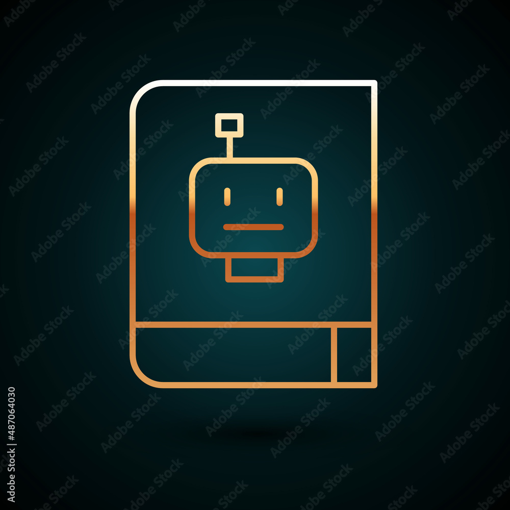 Poster gold line user manual icon isolated on dark blue background. user guide book. instruction sign. read