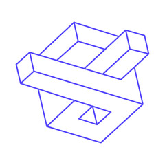 Illusion shapes. 3d geometry tattoo. Optical illusion figure. Sacred geometry. Logo in trendy 2022 Very Peri color.