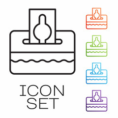 Black line Donate or pay your zakat as muslim obligatory icon isolated on white background. Muslim charity or alms in ramadan kareem before eid al-fir. Set icons colorful. Vector