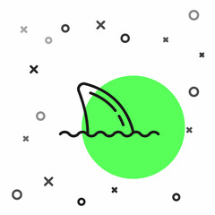 Black line Shark fin in ocean wave icon isolated on white background. Vector