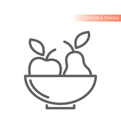 Bowl of fruits line vector icon. Fruit plate meal outlined symbol.