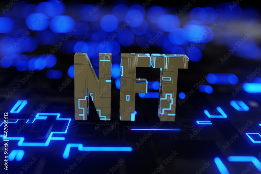 Poster 3d render high tech background with nft word