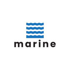 blue ocean wave marine square logo design
