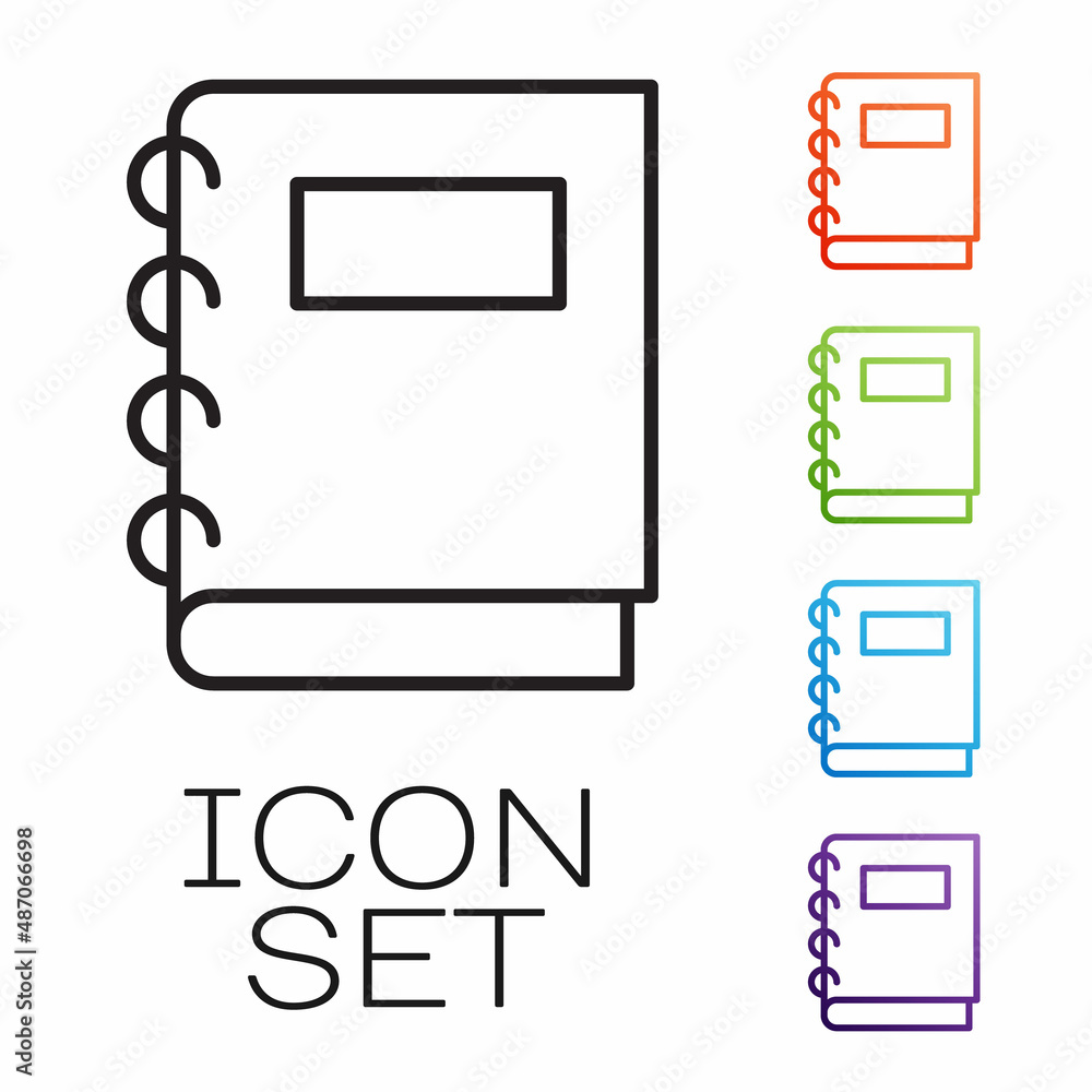 Aufkleber black line notebook icon isolated on white background. spiral notepad icon. school notebook. writing