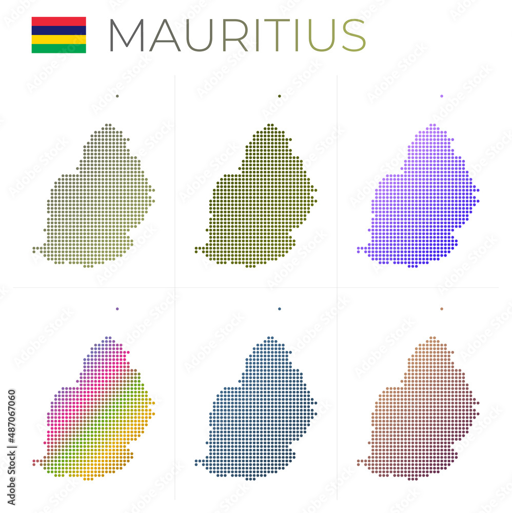 Poster mauritius dotted map set. map of mauritius in dotted style. borders of the island filled with beauti