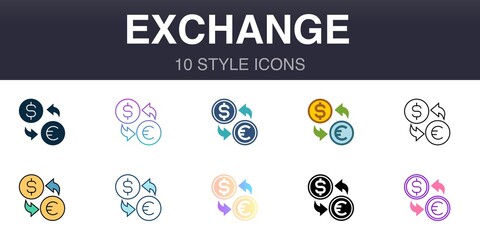 Exchange 10 style universal icons, line, outline, simple, flat, filled, two coloured, gradient elements