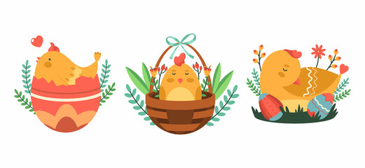 Easter chick and chicken, stickers or labels