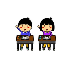 男の子　女の子　授業　挙手