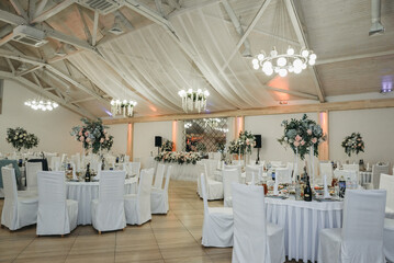 Food on the table. Dishes. Wedding table. Serving.