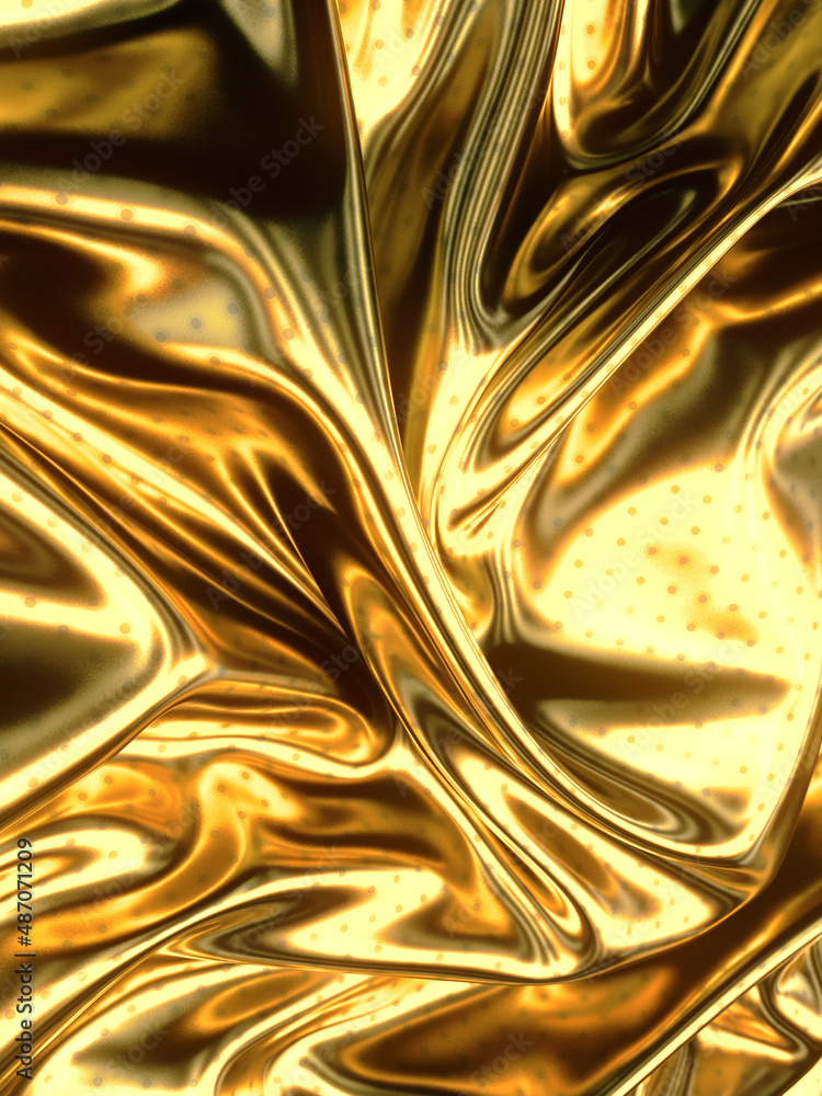 Poster royal design template of gold shiny fabric with a pattern shiny circles. abstract 3d rendering digit