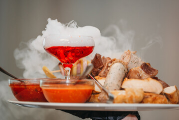 Food on the table. Dishes. Wedding table. Serving.