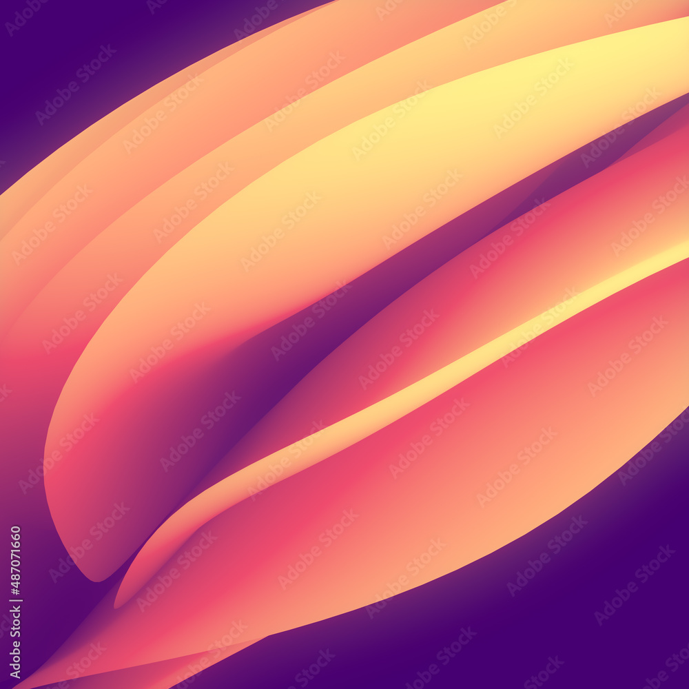 Poster Magic waves of fabric in the wind digital illustration. Template for graphic design. 3d rendering art background