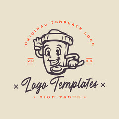 cute cup character logo. coffee cup template logo.