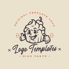 cute cake character logo..cute smiley cake logo vector template.