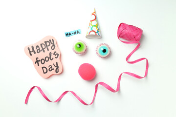 Concept of April Fool's Day on white background