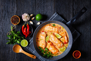 Poached Salmon in hot Coconut Lime Sauce