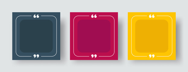 Empty Quote Frames Template Set. Blank Text Box Quote Frame Borders with Copy Space. Line Border with Quotation Marks Isolated on Background. Square Format for Social Media Post.