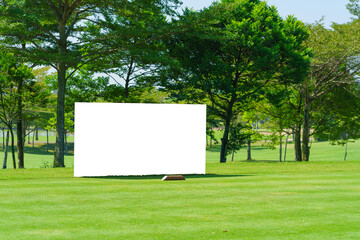 Mockup image of Blank billboard white screen posters billboard for advertising Sponsor in Golf course activity - 487073009