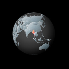 Fototapeta na wymiar Low poly globe centered to Myanmar. Red polygonal country on the globe. Satellite view of Myanmar. Neat vector illustration.