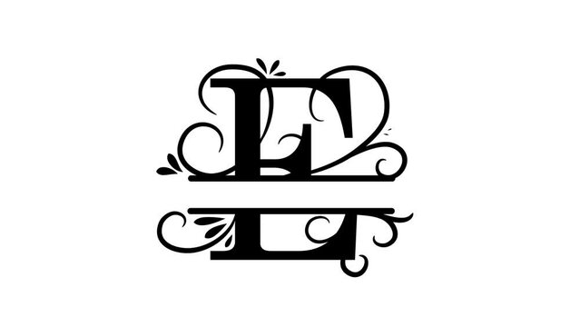 Split letter E. Monogram E. Just add your name to the logo. Personalized logo template for screensavers, decorating your video. Symbol, icon E. Alpha channel, transparent background.  Blogging, intro 