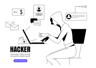 Woman hacker phishing with laptop computer stealing confidential data, personal information, user login, password, document, email and credit card. Cyber criminal phishing and fraud, online scam and s - 487073229