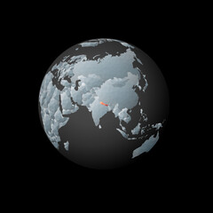 Low poly globe centered to Nepal. Red polygonal country on the globe. Satellite view of Nepal. Beautiful vector illustration.