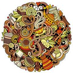 Cafe funny hand drawn vector doodles illustration.