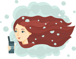 Woman washing her hair with shampoo. Vector illustration.