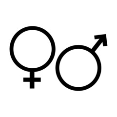 Sign for male and female, black and white image isolated on white background