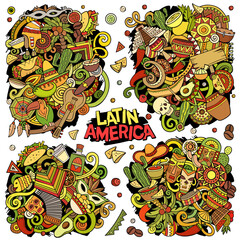 Latin America cartoon vector doodle designs set.