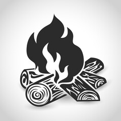 Campfire icon with logs isolated on white background. Vector Illustration.
