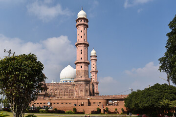 Horizontal full side view of Taj-ul-Masjid, an Islamic architecture,  mosque situated in Bhopal, India. It is the largest mosque in India and one of the largest mosques in Asia.